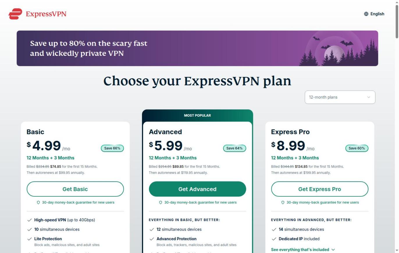 ExpressVPN pricing plans