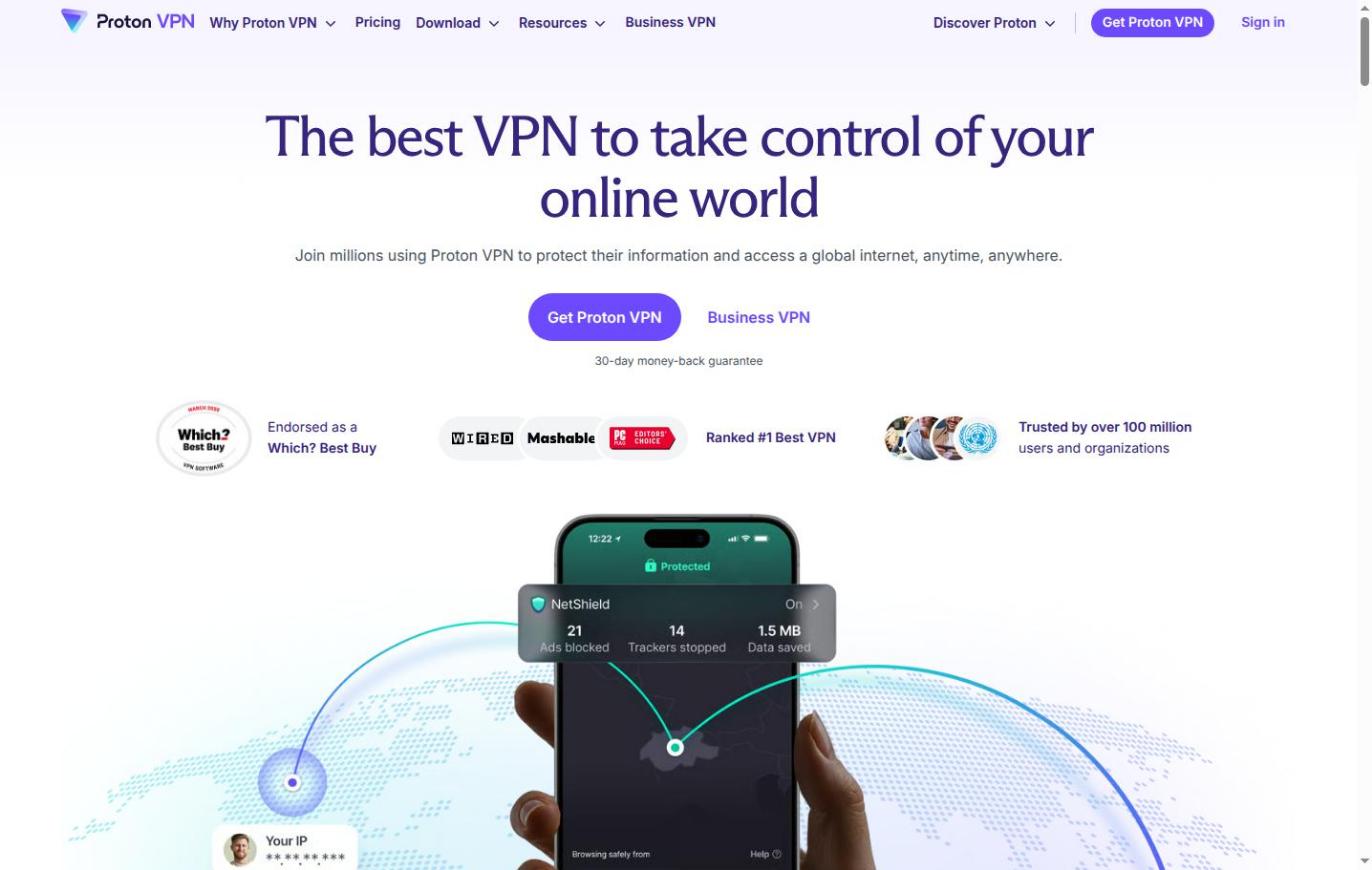 Proton VPN official website homepage